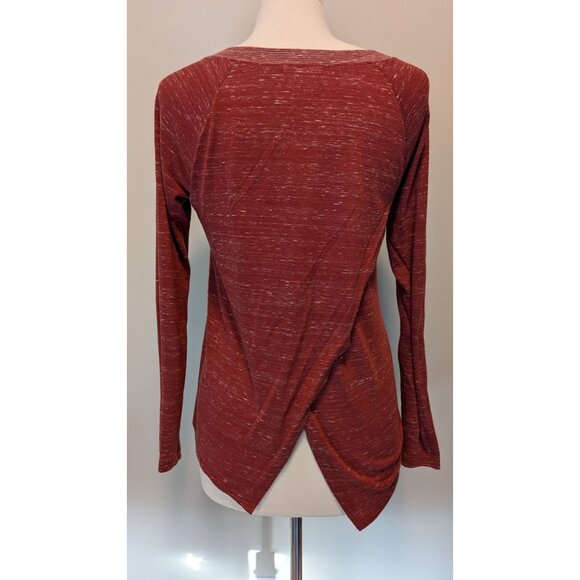 Prana Womens Red Long Sleeve V-Neck Top With Crossover Back Hem Small - Picture 3 of 3